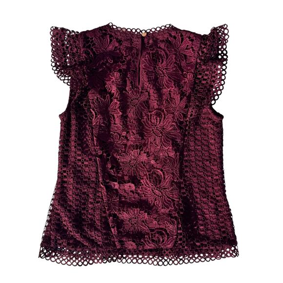 Ted Baker Zania Ruffle Mixed Lace Blouse Maroon Women’s 2 US6 Romantic Coquette - Picture 3 of 16